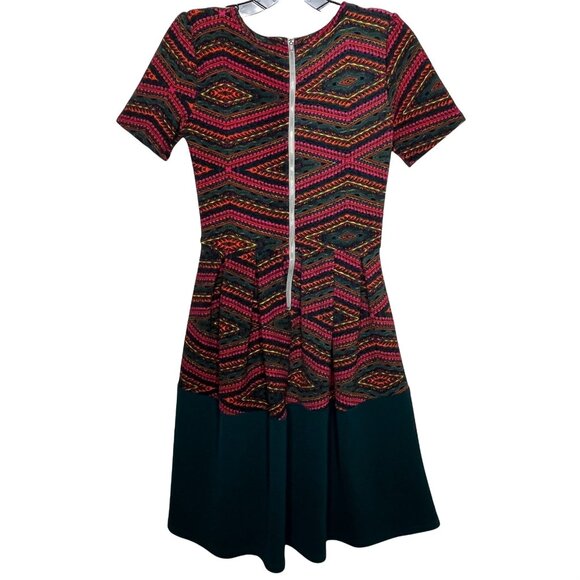 LuLaRoe Amelia XS Fit & Flare Dress Green Pink Geometric Fall Print - Picture 9 of 12